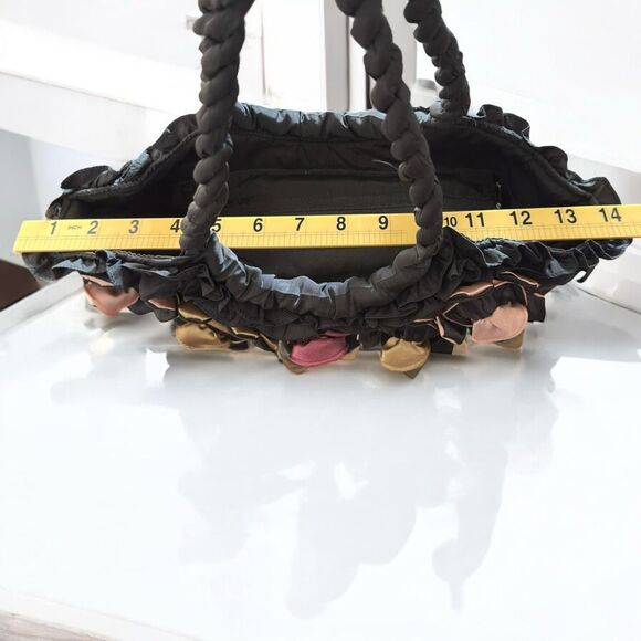 Pashmina Black Fabric Lightweight Handbag with 3D Satin Color Flowers  ***Item: - Picture 9 of 11